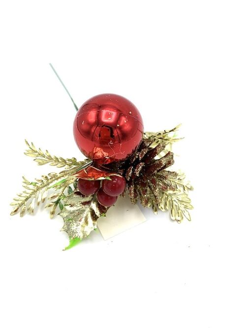 Piquet artificiel avec boule de Noël et pomme de pin
