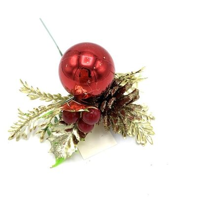 Künstlicher Stab mit Weihnachtskugel und Tannenzapfen