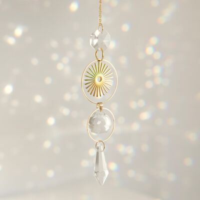 Suncatcher SUNRISE, Captador de sol de cristal y latón, Decoración minimalista y boho, Móvil colgante celestial y mágico