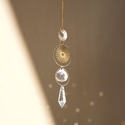 Suncatcher SUNRISE, Crystal and brass sun catcher, Minimalist and Bohemian decoration, Celestial and Magical hanging mobile