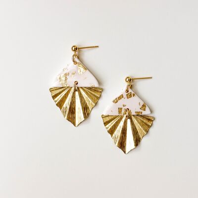 Unique White & Gold Modern Polymer Clay Earrings, "LEYAH"
