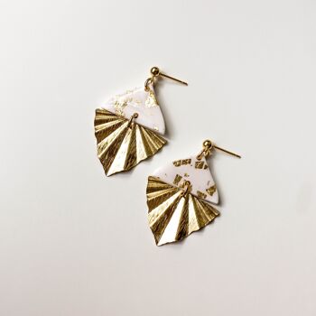 Unique White & Gold Modern Polymer Clay Earrings, "LEYAH" 3