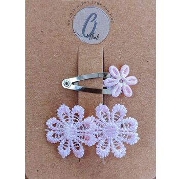 Barrette bébé 2 pièces Broderie blush