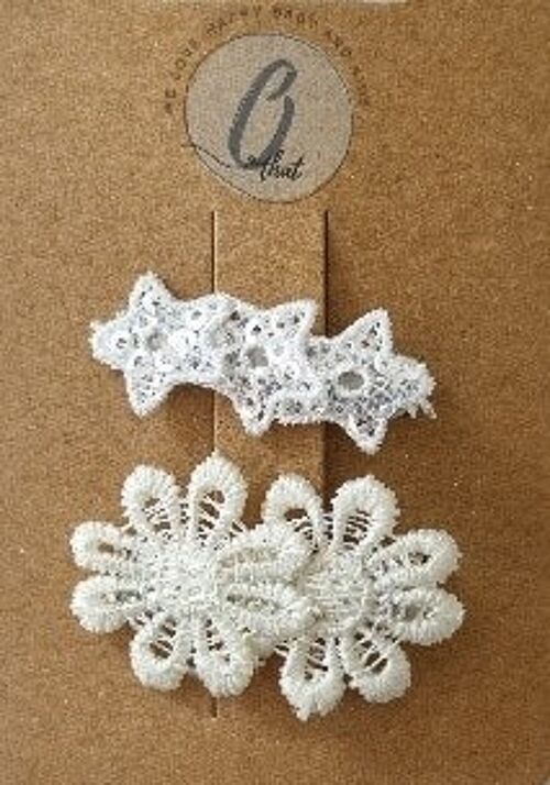 Alligator clip lace white star/big flower