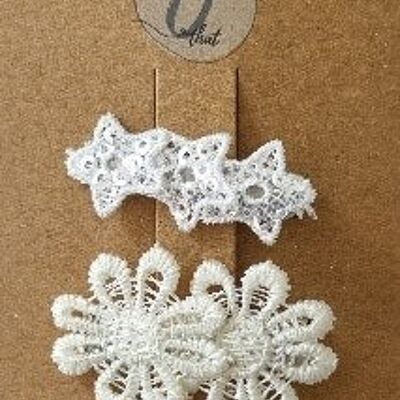 Alligator clip lace white star/big flower