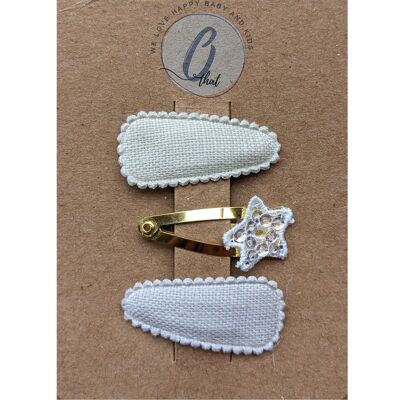 Hair clips linen natural + star gold