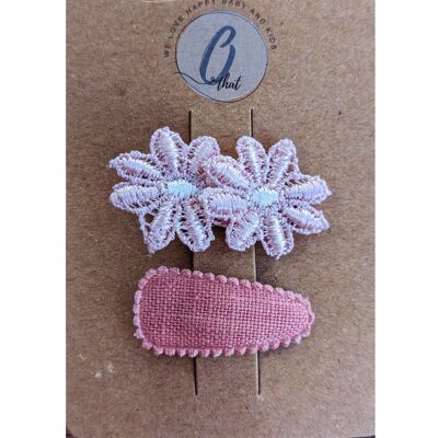 Barrette à cheveux bébé Marguerites / lin rose saumon