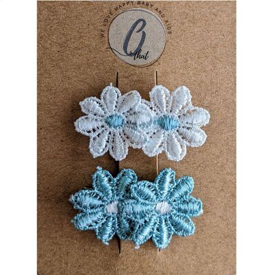 Baby hair clip Daisies in mint and white
