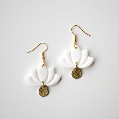 Lotus Flower Polymer Clay Earrings, "LOTUS" (in white)