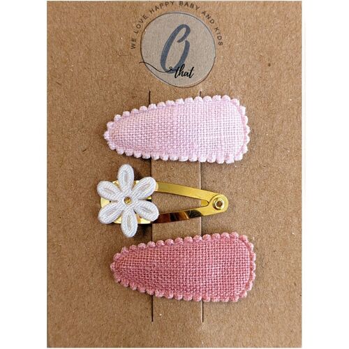 Baby hair clips linen pink with flower on gold