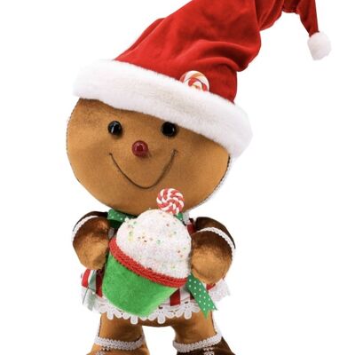 Gingerbread Man with Christmas Hat Decoration 19x19x37cm