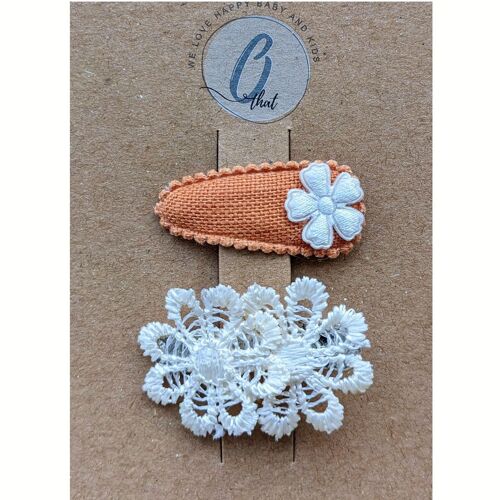 Baby hair clip lace flower ivory / linen 2 pieces on card