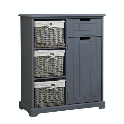 Fully Assembled Console Cabinet with Woven Baskets in Grey Tongue & Groove