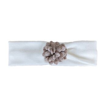 Bandeau bébé ivoire avec fleur en feutre couleur sable