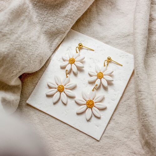 Statement Daisy Floral Polymer Clay Earrings, "MARGUERITE"