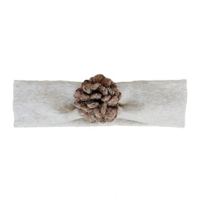 Bandeau bébé sable chiné avec fleur en feutrine marron