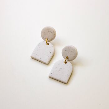 Minimalist White Speckled Polymer Clay Earrings, "MIA" 1