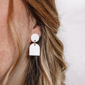 Minimalist White Speckled Polymer Clay Earrings, "MIA" 2