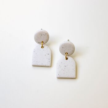 Minimalist White Speckled Polymer Clay Earrings, "MIA" 3
