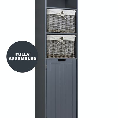 Fully Assembled Tall Cabinet Bathroom Tallboy with 2 Woven Baskets in Grey