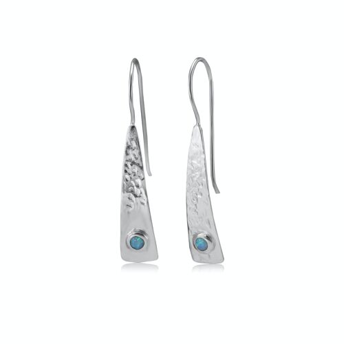 Handmade Sterling Silver Blue Opal Textured Earrings