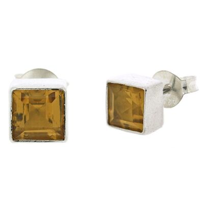 Square Citrine Faceted Stud Earrings with Presentation Box