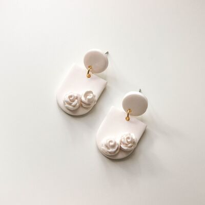 White Floral Elegant Bridal Polymer Clay Earrings, "SIENNA"