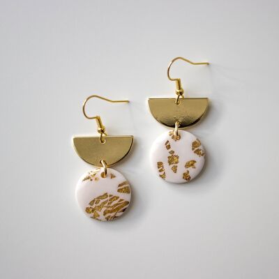 White & Gold Elegant Polymer Clay Earrings, "SIERRA"