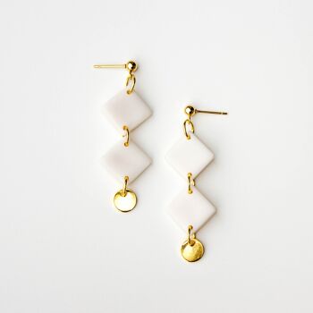 White & Gold Statement Polymer Clay Earrings, "VALENTINA" 1