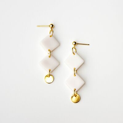 White & Gold Statement Polymer Clay Earrings, "VALENTINA"