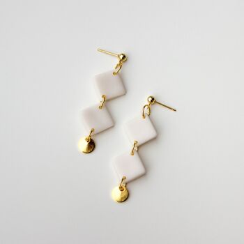 White & Gold Statement Polymer Clay Earrings, "VALENTINA" 2