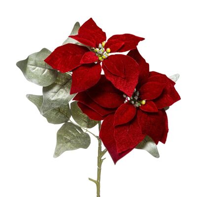 Poinsettia Red in Artificial Velvet on stem H60cm