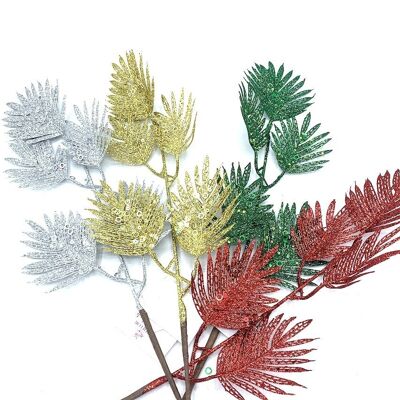 Artificial Palm Glitter Assortment Silver Gold Green and Red