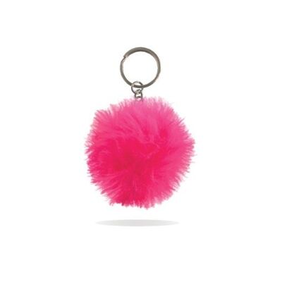 Porte-clés pompon rose vif