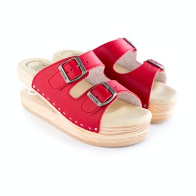 2101-A Red. Wooden sandal with spring