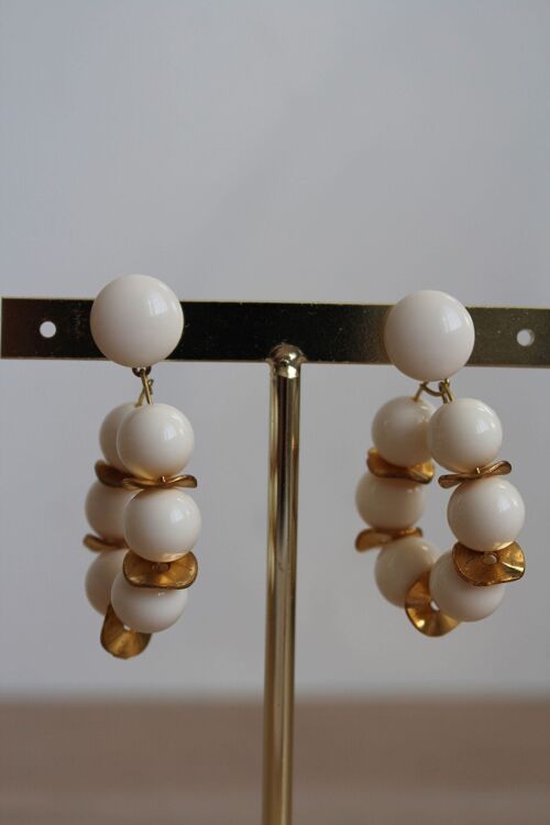 Boucles d'oreilles perles rondes blanc/doré