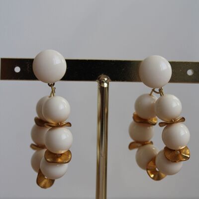 Boucles d'oreilles perles rondes blanc/doré