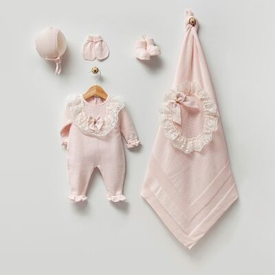 Algodón orgánico 0-3M Conjunto de prendas de punto para recién nacido Princess Baby