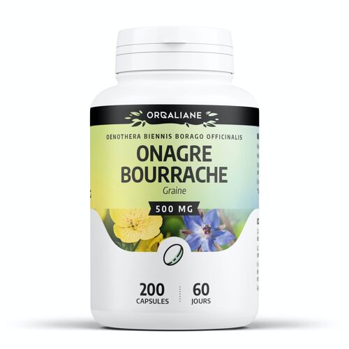 Onagre + Bourrache - 500 mg - 200 capsules d'huile