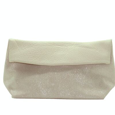 Pochette Large en cuir, coloris Fleur de Coton et Paillettes