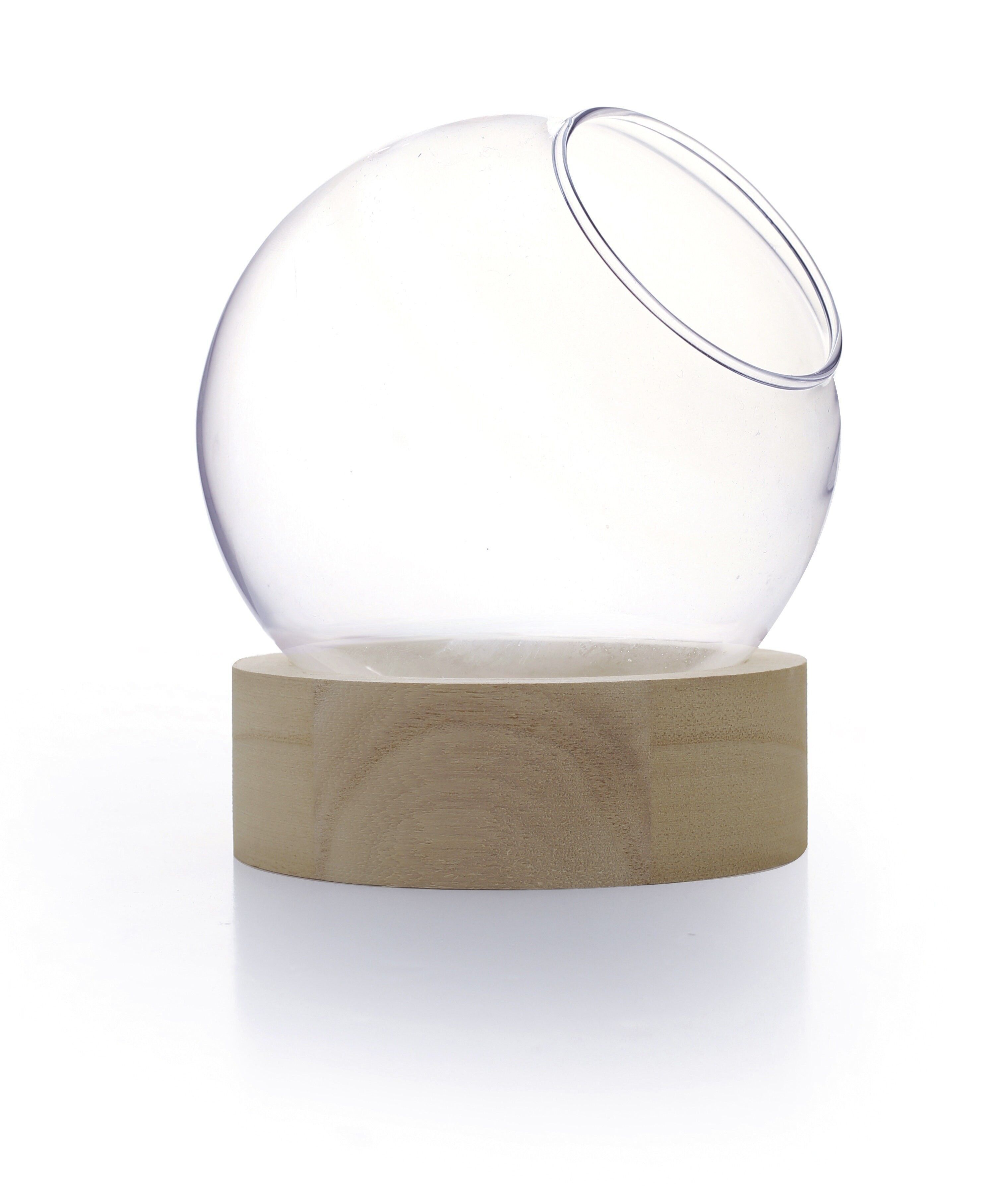JARRON GLOBO + BASE DE MADERA Ø10 CM X H11 CM