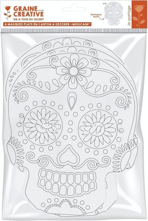 SACHET DE 6 MASQUES PLATS CARTON - TETE MEXICAINE 250G/M2