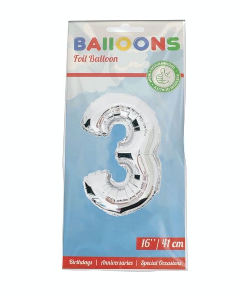 BALLON CHIFFRE 3 - ARGENT Ø 41 CM