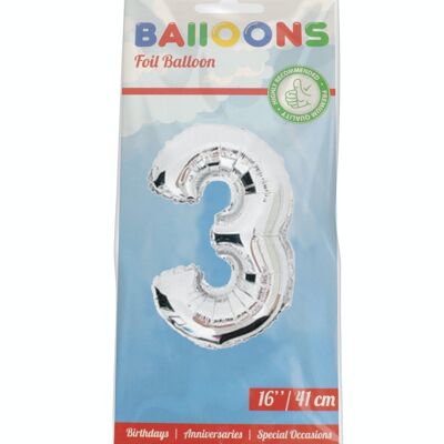 NUMBER 3 BALLOON - SILVER Ø 41 CM