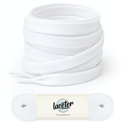 Flat White Cotton Shoelaces, Width 8mm, White Shoelaces for Basketball and Shoes