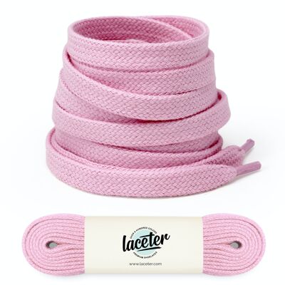 Flat Pink Cotton Shoelaces, Width 8mm, Pink Shoelaces for Basketball and Shoes