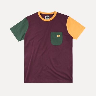 Organic Pocket Color Block T-Shirt Burgundy