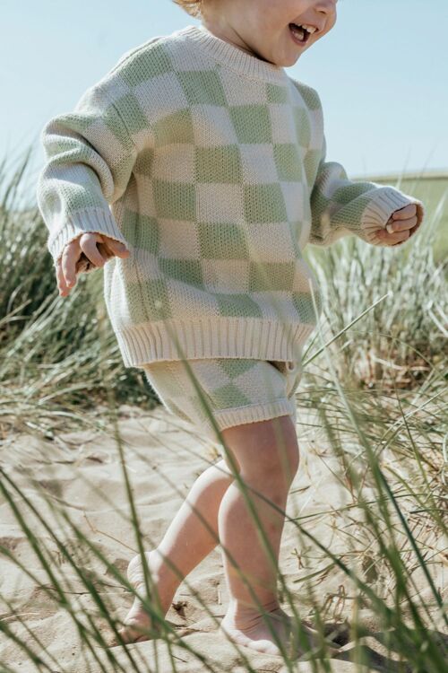 Organic Checkered Knit Sweater - Lime