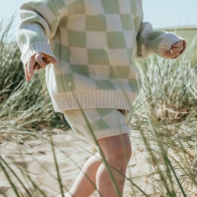 Organic Checkered Knit Sweater - Lime