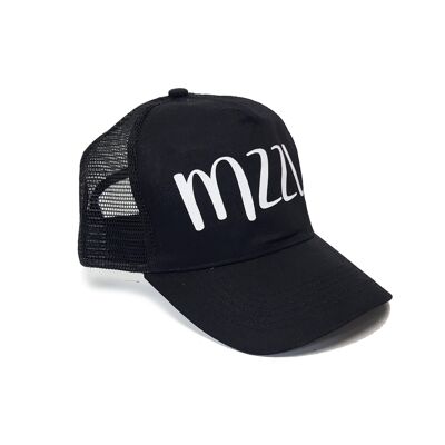 Cappellini da baseball neri con scritta MZZL stampata e chiusura posteriore in velcro